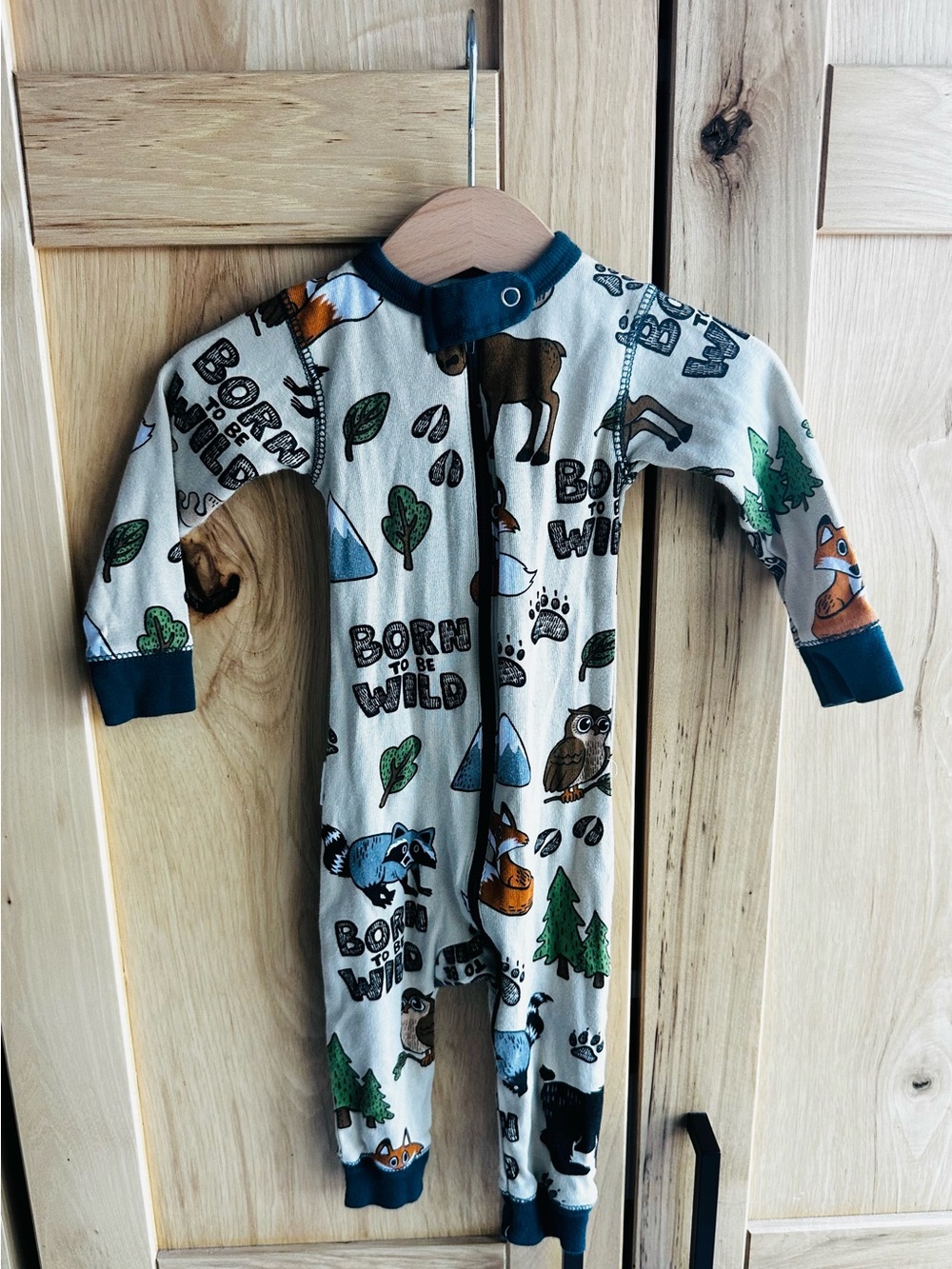 Lazy One One-Piece Pajamas - Forest Animals Print, Teal Trim 6m VGUC